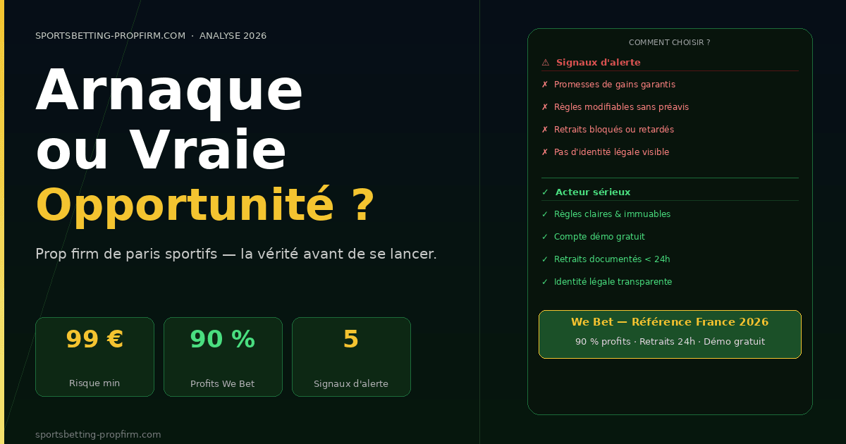 Prop firm de paris sportifs : arnaque ou vraie opportunité ? Comparatif signaux d'alerte vs acteurs sérieux — We Bet référence France 2026